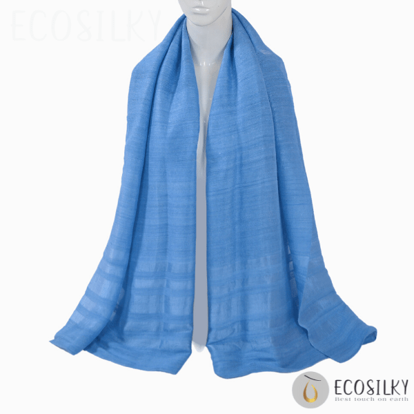 khăn choàng đũi kẻ tơ ecosilky xanh dương